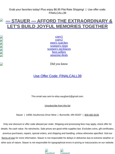 Stauer Sale Announcement