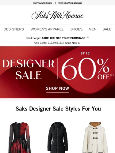 Saks Fifth Avenue Sale Announcement