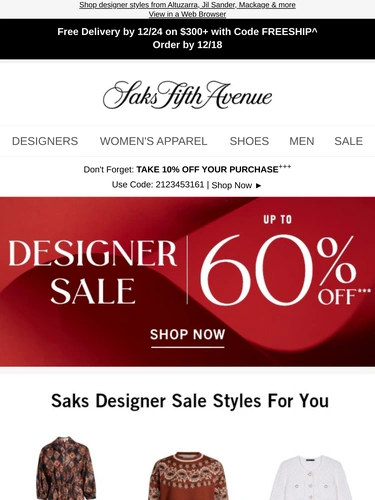 Saks Fifth Avenue Newsletter