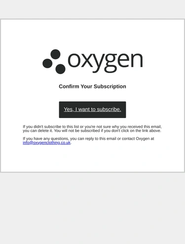 Oxygen Clothing Subscription Confirmation