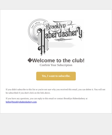 Brooklyn Haberdashery Subscription Confirmation